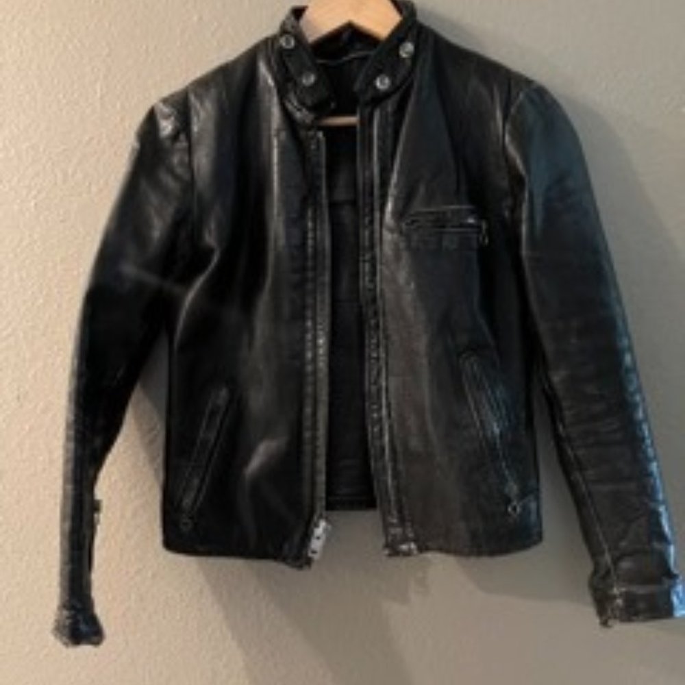 Vintage Women's Schott NYC 141 Black Leather Cafe Racer Moto Jacket